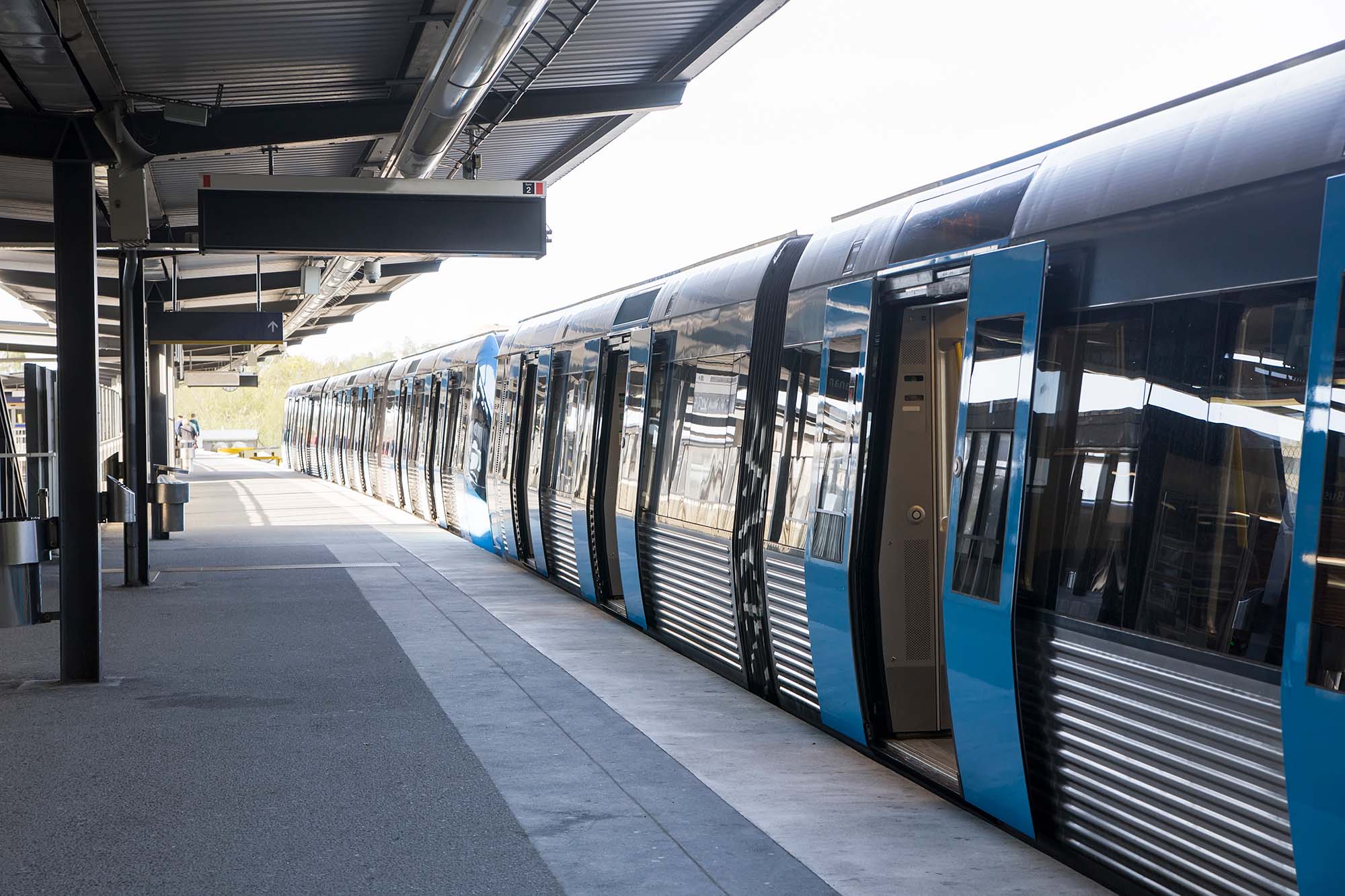 Train standing inside a station